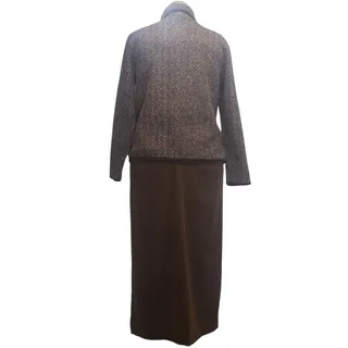 Photo of VTG 90s David Hollis Fleece Jacket Maxi Skirt Set L Brown Herringbone Co-ord