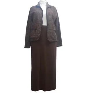 Photo of VTG 90s David Hollis Fleece Jacket Maxi Skirt Set L Brown Herringbone Co-ord