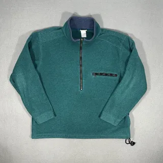 Photo of Vintage L.L.Bean 90s Teal Large Fleece Half Zip Pullover Aztec Trim Made in USA