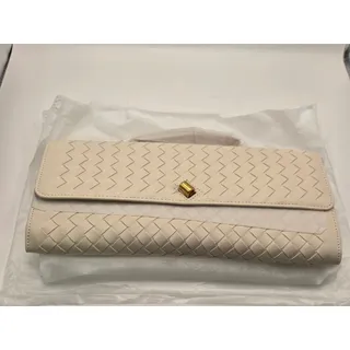 Photo of Women Woven Vegan Leather Clutch Shoulder Bag Off White