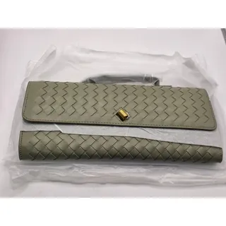 Photo of MIA Vegan Leather Woven Clutch Bag Light Gray Green Shoulder Purse