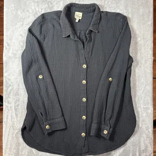 Photo of Como Vintage Womens XL Black Tunic Blouse Boho Cottagecore Muslin Cotton