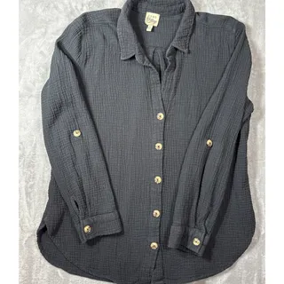 Photo of Como Vintage Womens XL Black Tunic Blouse Boho Cottagecore Muslin Cotton