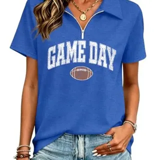Photo of Football Shirts for Women Game Day Zipper V Neck