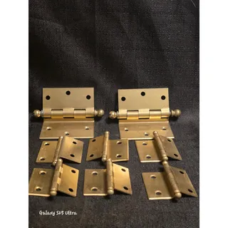Photo of Lot of 9 Vintage Brass Ball Tip Hinges 7x 2" & 2x 3" Cabinet Hardware