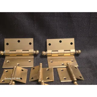Photo of Lot of 9 Vintage Brass Ball Tip Hinges 7x 2" & 2x 3" Cabinet Hardware