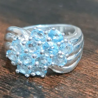 Photo of Sayde L Vassil SLV Sterling Silver Blue Topaz Cluster Ring Size 7