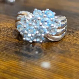 Photo of Sayde L Vassil SLV Sterling Silver Blue Topaz Cluster Ring Size 7