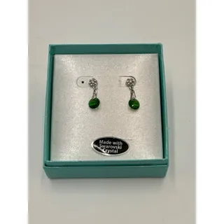 Photo of Platinum Tone Earrings Green Swarovski Crystal Drop Dangle New in Box