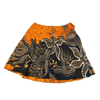 Photo of NWT Sri Lankan Handloom Batik Sarong Wrap Skirt OS Orange Tie Bohemian Artisan