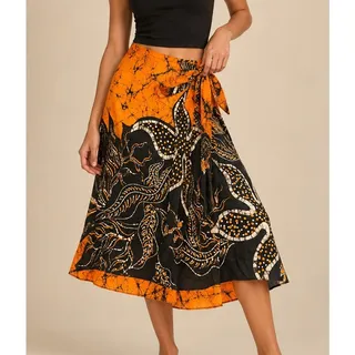 Photo of NWT Sri Lankan Handloom Batik Sarong Wrap Skirt OS Orange Tie Bohemian Artisan
