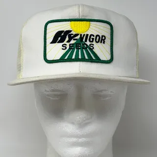 Photo of Vintage Hy-Vigor Seeds Trucker Hat Baseball Cap White Farmer Snapback K-Products