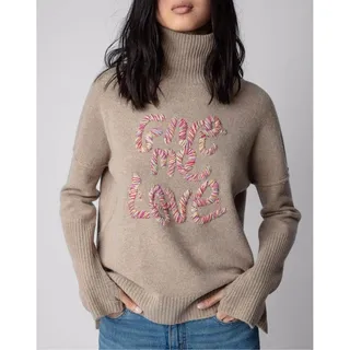 Photo of Zadig & Voltaire Alma Give Me Love Wool Sweater Womens XS Beige Graphic Knit