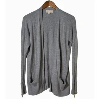 Photo of Michael Kors Cardigan Womens M Gray Open Front Lightweight Zip Pockets