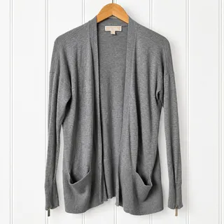 Photo of Michael Kors Cardigan Womens M Gray Open Front Lightweight Zip Pockets