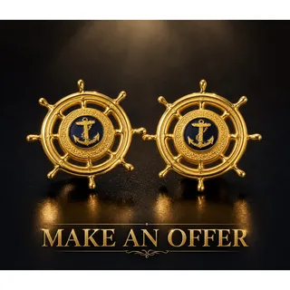 Photo of Vtg Park Lane Gold Tone Wheel Anchor Pierced Earrings Nautical Sailor Style NOS 