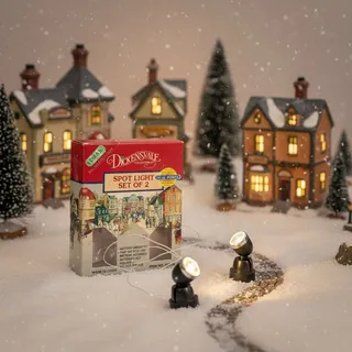 Photo of Vintage 1992 Lemax Dickensvale Spot Light Set 2-Christmas Village #24028-Works