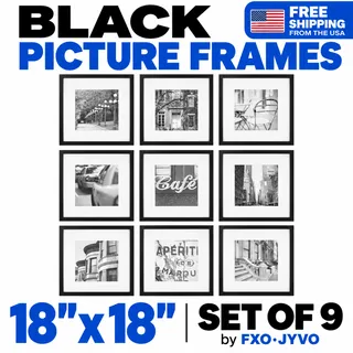 Photo of Black Picture Frames, 18" x 18" (Set of 9) by FXO·JYVO