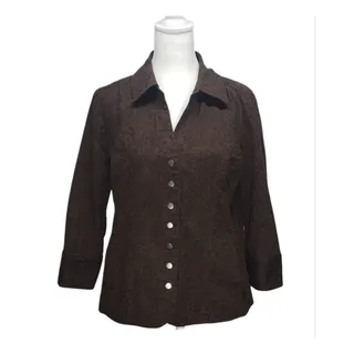 Photo of Christopher & Banks Floral Jacquard Snap Top M Brown Dark Coquette Y2K Retro