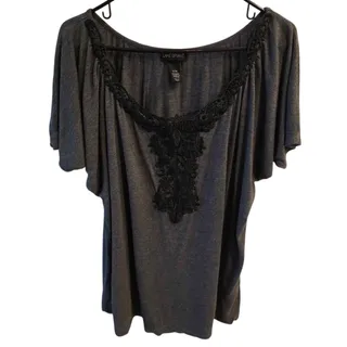 Photo of Lane Bryant Lace Neckline Top - Women's Size 14/16 - Dark Gray