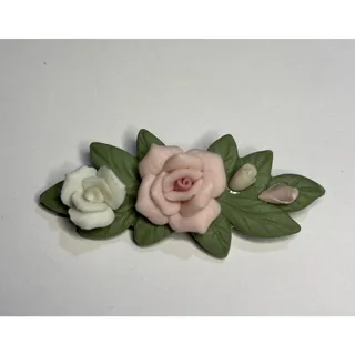 Photo of Vintage Pink White Rose Flower Ceramic Pin Brooch Roses Easter Mothers Day Gift