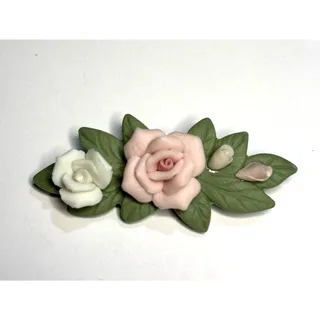 Photo of Vintage Pink White Rose Flower Ceramic Pin Brooch Roses Easter Mothers Day Gift
