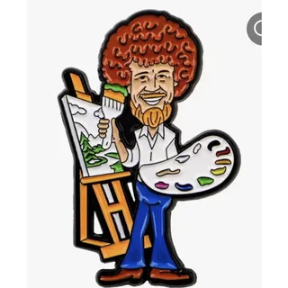 Photo of Bob Ross Artist Enamel Pin – Happy Little Trees Painter Palette & Easel Cartoon