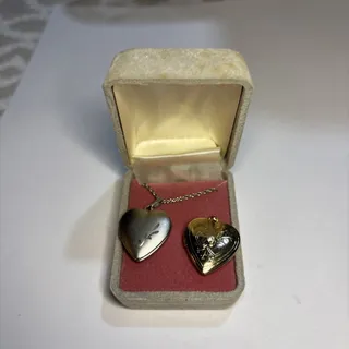 Photo of Two Heart Lockets Silver Tone Gold Tone One Chain With Presentation Box
