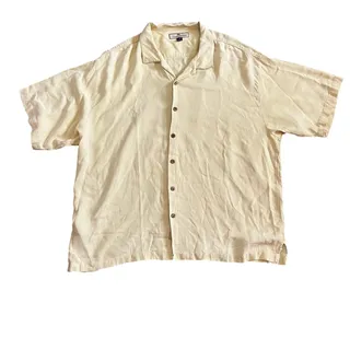 Photo of Tommy Bahama 100% Silk Camp Shirt XXL Yellow Resort Coastal Luxury Aloha Y2K