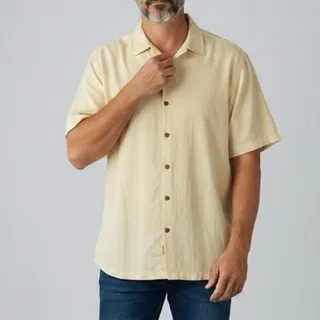 Photo of Tommy Bahama 100% Silk Camp Shirt XXL Yellow Resort Coastal Luxury Aloha Y2K