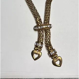 Photo of Goldtone Mesh Lariat Necklace With Rhinestones 16”