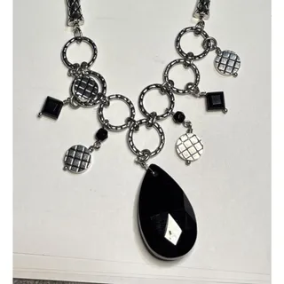 Photo of LIA SOPHIA Silvertone Black Glass Pendant Necklace 18”