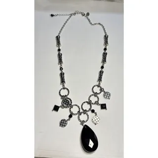 Photo of LIA SOPHIA Silvertone Black Glass Pendant Necklace 18”