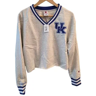 Photo of Champion NCAA Kentucky Wildcats V-Neck Cropped Sweatshirt - Women's Size M Gray