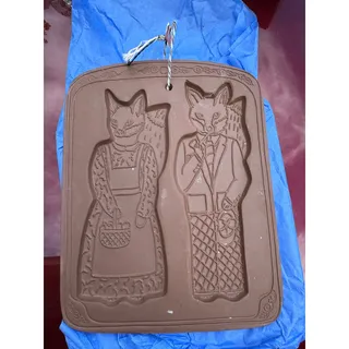 Photo of Hartstone Stoneware Shortbread/Cookie Mold FOX FAMILY Husband & Wife Made in USA