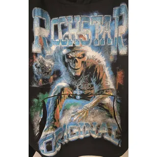 Photo of Rockstar Original Mens XL Black Rhinestone Skull Graphic Hoodie NWT NEW