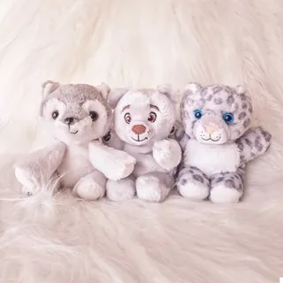 Photo of Build-A-Bear Mini Beans Plush Lot Wolf Pup Snow Leopard Grizz Bear Set of 3