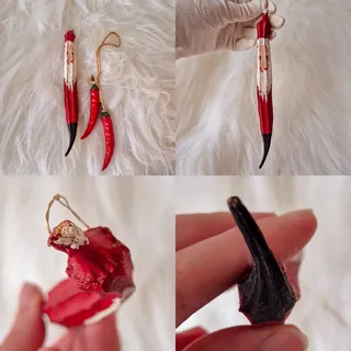 Photo of Handmade Chili Pepper Santa & Ceramic Ristra Christmas Ornaments Set