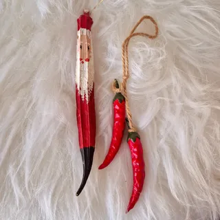 Photo of Handmade Chili Pepper Santa & Ceramic Ristra Christmas Ornaments Set