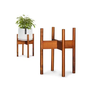 Photo of Fox & Fern 8" Mid-Century Plant Stand – Acacia Wood, Indoor Holder