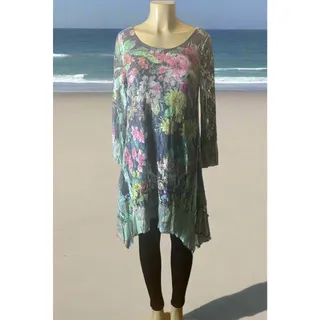Photo of Origami Teal Floral Long Sleeve All Lace Hi-Lo Dress Small
