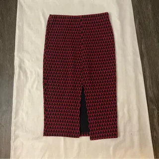 Photo of ZARA Trafaluc High Waist Maroon Tribal Geometric Midi Pencil Skirt S Rockabiily