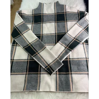 Photo of Tahari US Small 39 Chest Plaid Knit Mock Neck Long Sleeve Sweater