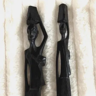 Photo of Hand Carved Ebony Wood African Women & Baby Statue Figures