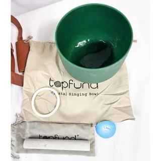 Photo of TOPFUND Green Crystal Chakra Singing Bowl G Note w/ Case Mallet & O Ring 8"