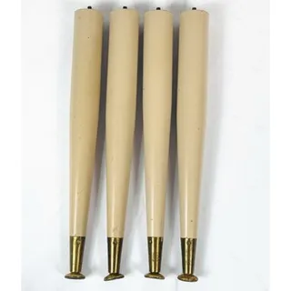 Photo of Vintage MCM 15" Tapered Blonde Cream Color Furniture Legs Brass Metal Feet