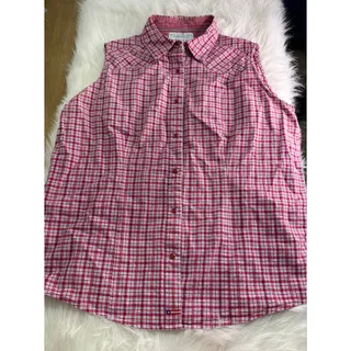 Photo of Wrangler Blues Red Plaid Sleeveless Western Snap Shirt Large 100 Cotton