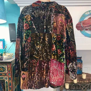 Photo of VINTAGE 90's UNWORN PATCHWORK SILK BLEND VELVET LACE JACKET BY ALEXANDER BROWN