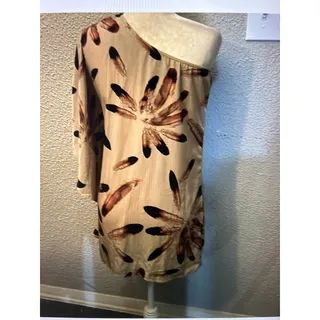 Photo of Audrey 3+1 Brown/Tan One Shoulder Feather Top Dress Kaftan Tunic Coverup Boho