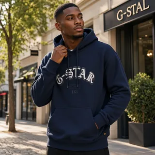 Photo of G‑Star Raw Men’s Embroidered Logo Graphic Hoodie – Size XXL – NWT – Navy (0005)